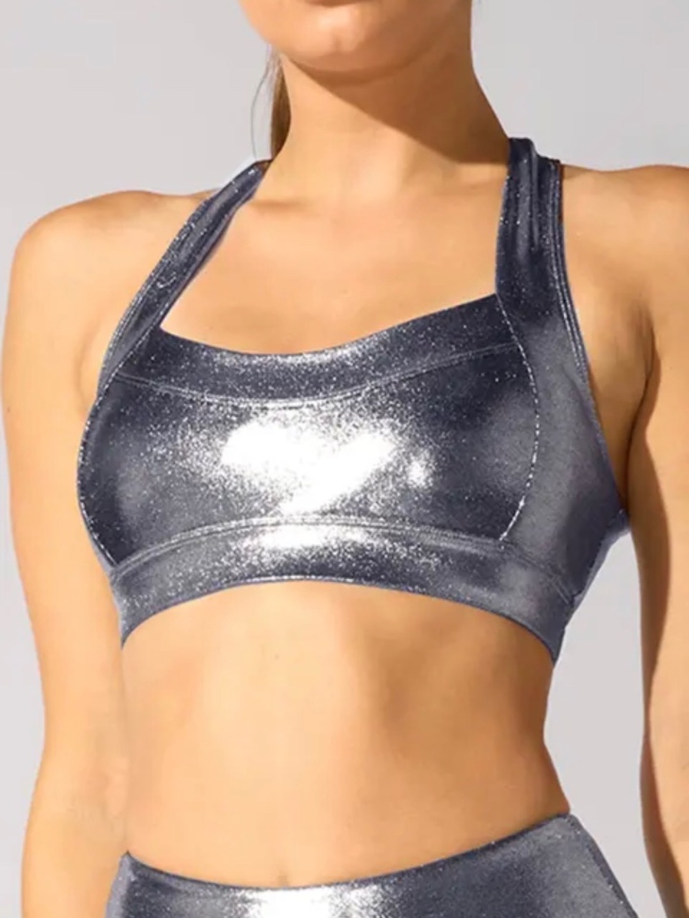 Heroine Sport Metallic Racer Bra in Platinum